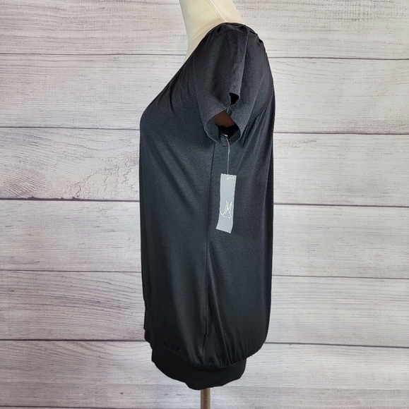 Jm Collection Solid Short Sleeve Top Black Size Small - Picture 2 of 7